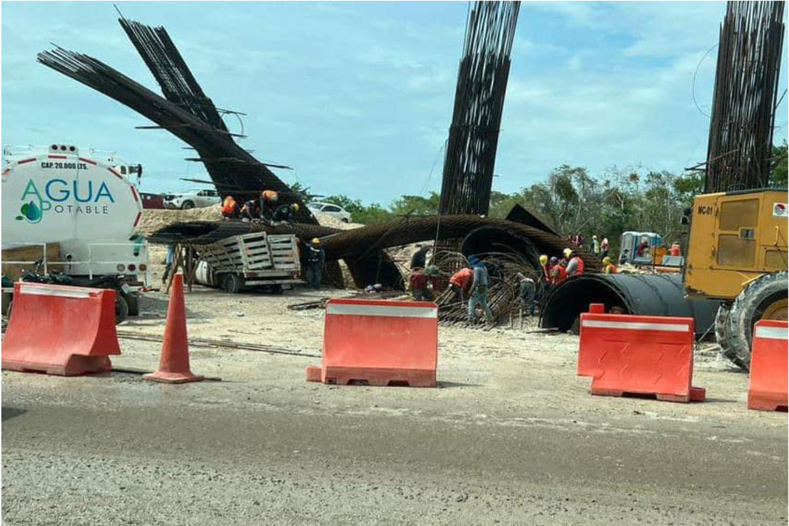 Colapsa puente en construcción del Tren Maya por fuertes lluvias del Ciclón Tropical Uno